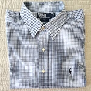 Polo by Ralph Lauren Men's White and Blue Check Shirt 17 1/2" 34/35